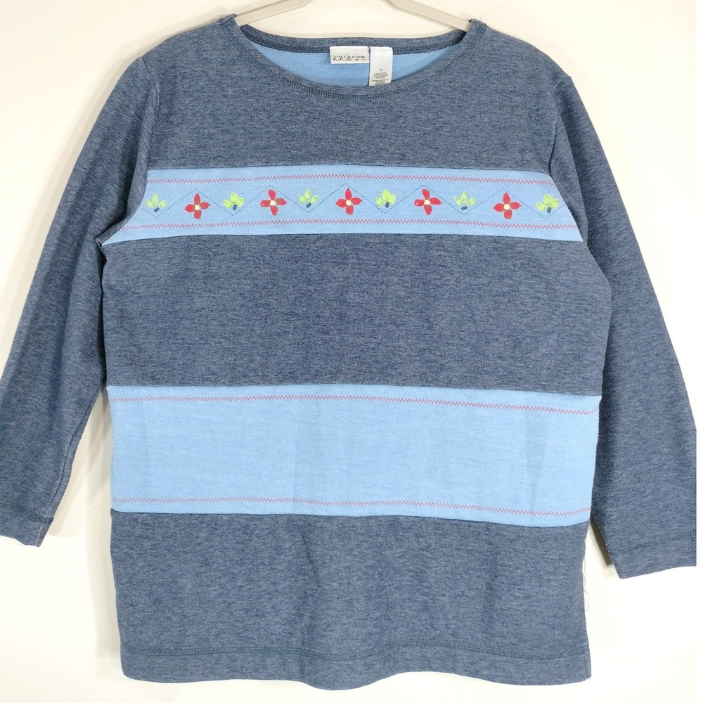 Villager Sport Vintage Blue Top; 3/4 Sleeve Y2K Granny Sweatshirt